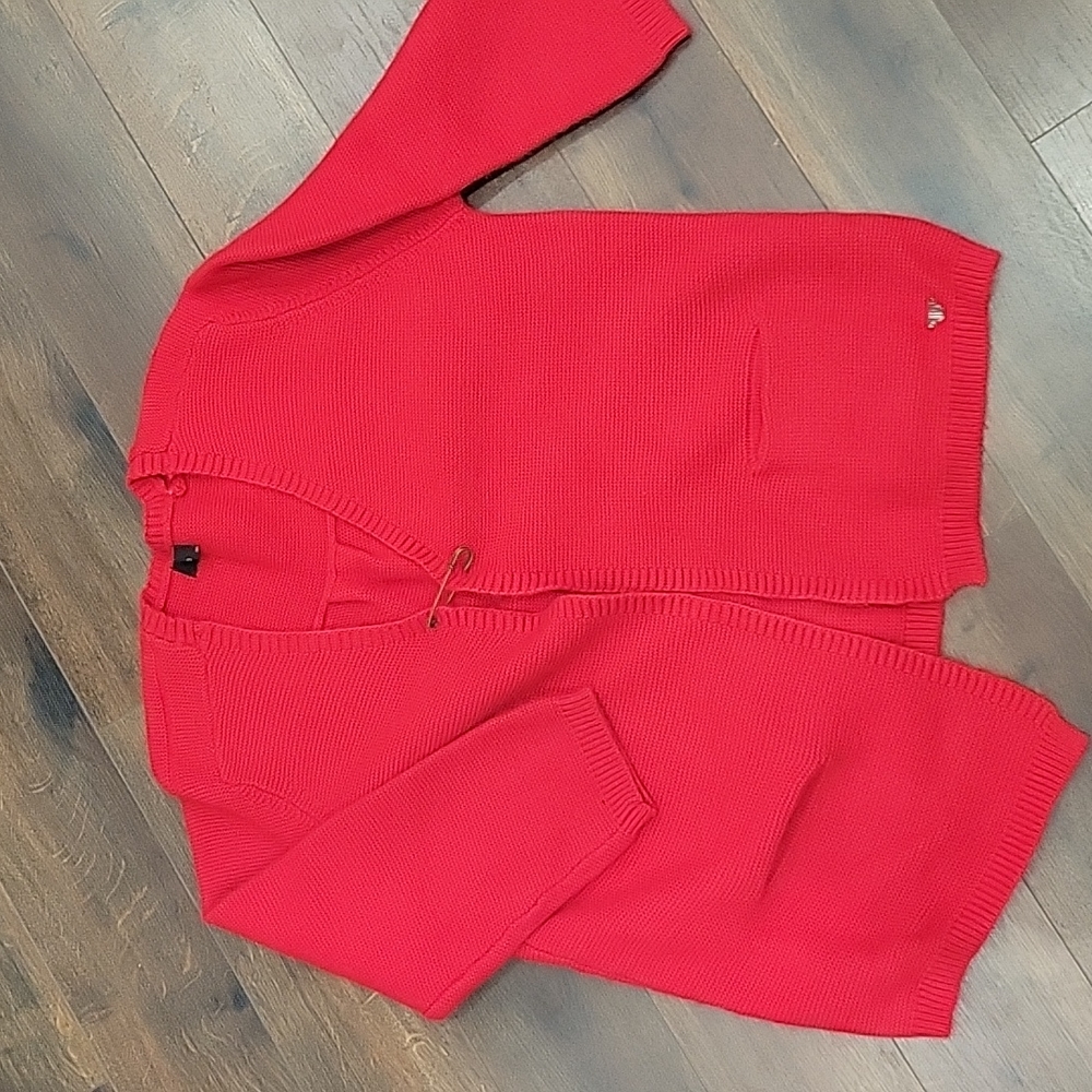 Orfeo designer  angora open bright red long line cardigan  large